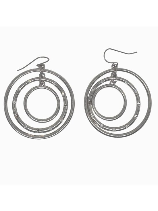 Unbranded Jewelry - Vintage Silver Tone Triple Circle Hoop Dangle Earrings Rhinestone Accents